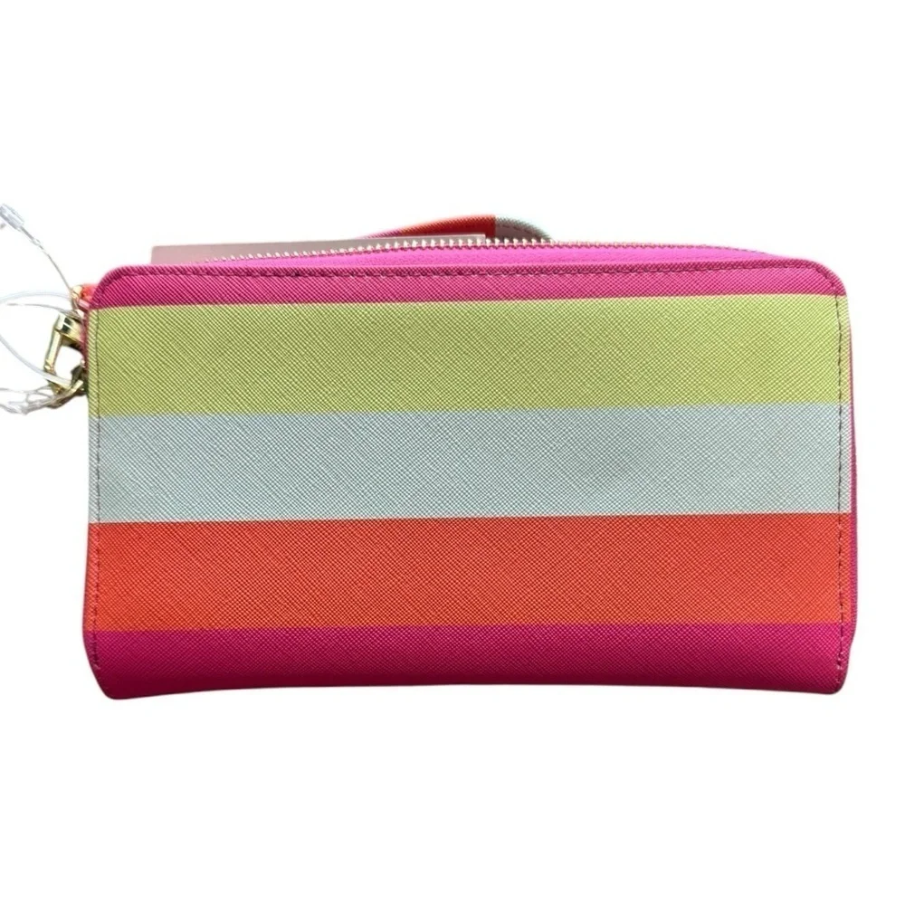 NWT Betsey Johnson Rainbow Colorblock Gold Heart Zip Wristlet Wallet